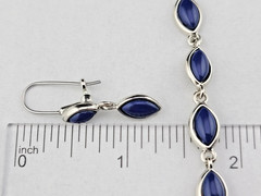 Retro Liz Claiborne Navy Blue Lucite 7.5″ Bracelet 1.25″ Earring Set Silver Tone