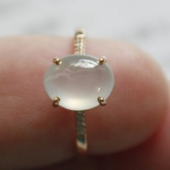 Size 5 3/4 Certified Natural Grade A Icy White Jadeite JADE Diamond 18K Ring