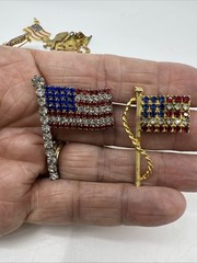 VTG 9 Patriotic Rhinestones Pendant Charm Brooches 2 Rafaelian Flags USA Eagle