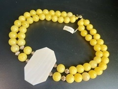 Vintage 1980s RO-DO NOS Chunky Yellow Stone Octagon Bone Collar Necklace 16”