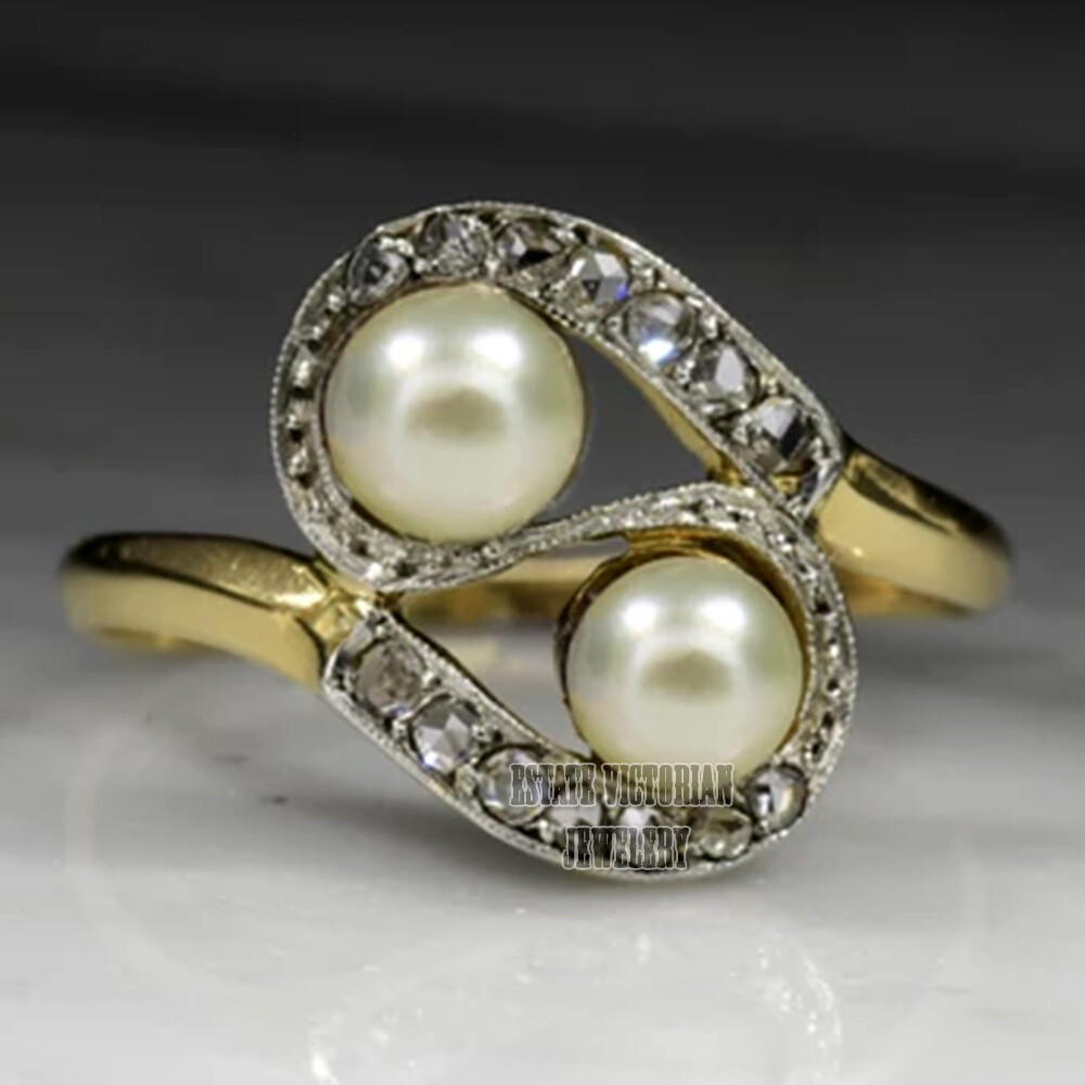 Stunning 1.07ctw Rose Cut Diamond Pearl Studded Silver Victorian Ring Jewelry
