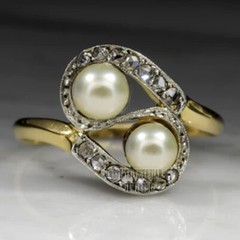 Stunning 1.07ctw Rose Cut Diamond Pearl Studded Silver Victorian Ring Jewelry