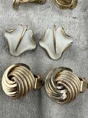 Vintage Clip On Earrings Gold Tone Enamel Rhinestone Mother of Pearl