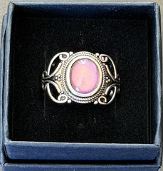 Sterling Silver Vintage Style Filigree Mood Ring + Color Chart & Box Size 9.5