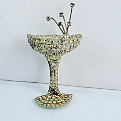 Vintage DORTHY BAUER Brooch Rhinestone Celebration Champagne Glass READ TEXT