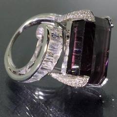 Purple 29.32ct Large Siberite Tourmaline & Shiny White Diamond Ring 925 Silver