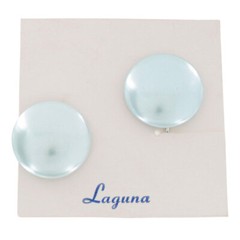 Laguna Button Clip On Earrings Light Blue Faux Pearl Vintage 24mm