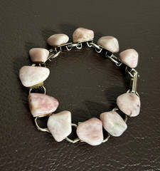 Vintage Bracelet Pink Stones Silver Tone Links 7 Inches Fold Over Clasp Chunky
