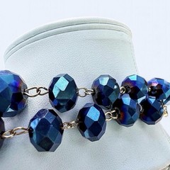 Stunning Vintage-Style Iridescent Peacock Blue Faceted Glass Rope Necklace