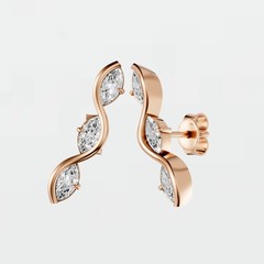 Ear Crawler Climber Stud Earrings Marquise Lab Grown Diamond Prong Setting