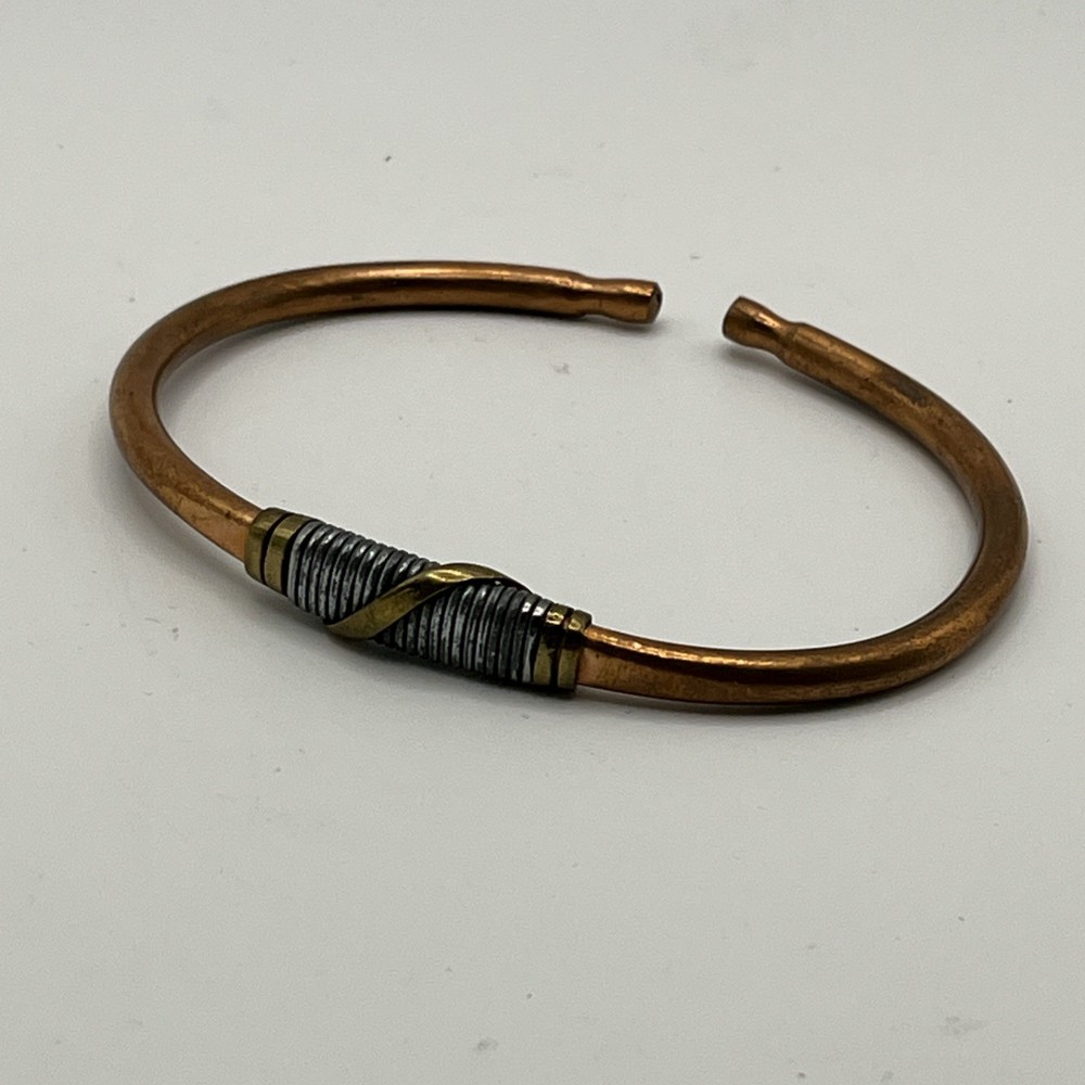 VTG Copper & Brass Coil Cuff Bracelet Handmade Industrial Brutalist Modernist