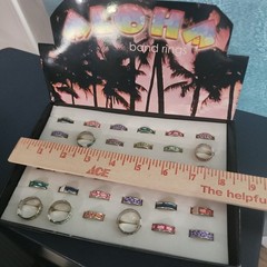 Vntg Lot Of Aloha Band Rings W/Display Box 36pc Polymer Clay Retro Party Favors
