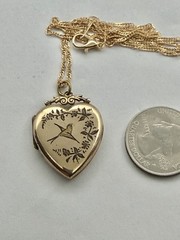 Victorian Aesthetic Movement Bird & Flower Vines Double Sided RG Locket Necklace