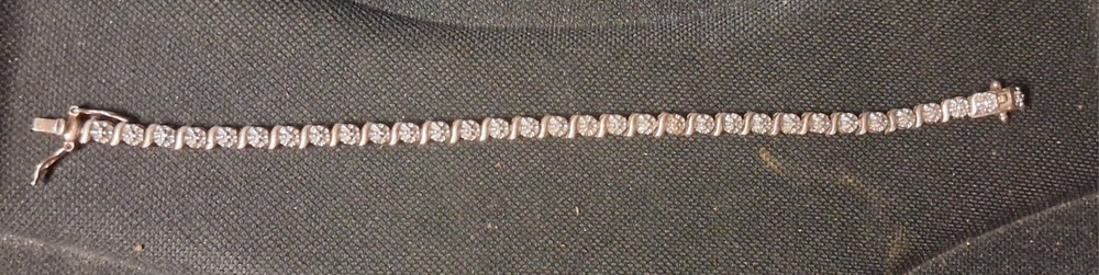 ​Vintage 925 Sterling Silver S-Link Tennis Bracelet Cluster Sparkle Accent 7″