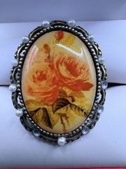 Vintage Adjustable Floral Glass Oval Cocktail Ring Gold Brass Multicolor