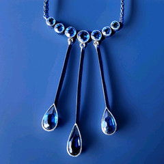 Original STERLING SILVER 925 Deco Modernist Rare Necklace Vintage Sapphire Paste