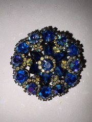 Vintage 1960’s Blue Rhinestone and Aurora Borealis Juliana Brooch by D & E