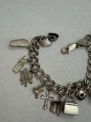 Vintage 925 Sterling Silver 14 Charms Bracelet Lobster Clasp See Pics 36g B8