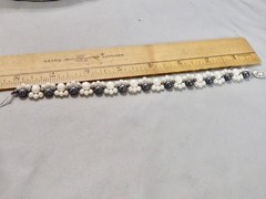 VINTAGE HAND STRUNG CULTURED WHITE AND BLACK PEARL BRACELET 8 ” STERLING CLASP