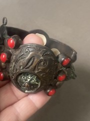 Vintage Antique Moroccan Enamel Berber Cuff Bracelet Ethnic Tribal Bangle
