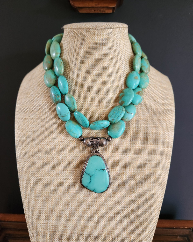 Vintage 925 Sterling Silver Genuine Turquoise Beaded Necklace