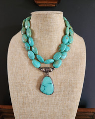 Vintage 925 Sterling Silver Genuine Turquoise Beaded Necklace