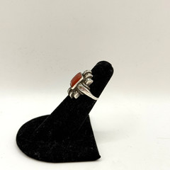 Vintage Art Deco STERLING SILVER Orange Carnelian Stone Marcasite Ring Size 4.25