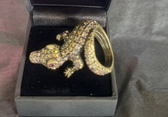 Vintage Alligator Statement Ring-Multicolor Gemstones-size 10.5