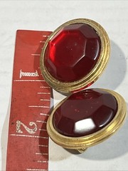 Vintage Yves Saint Laurent earrings Resin Ruby Stone Pierce Gold Tone Round