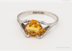 Antique Designer ESPO Yellow Stone Sterling Silver Ring – Size 8