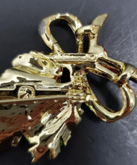 Enamel Pine Cone Fir Branch Bow Holiday Christmas Pin Brooch Gerrys Goldtone 2″