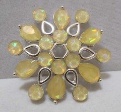 Vtg 2008 Unsigned TRIFARI Yellow Iridescent Acrylic Silver Tone 2” Brooch