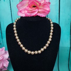 Vintage Unsigned Gold Tone Metal Beaded Necklace Metal Beads on Chain Choker