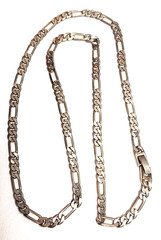 Vintage Classic Retro Style Chain Figaro Link Necklace Silver Tone Metal 22″ GUC