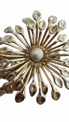 Vintage Gold Tone Floral Starburst Brooch Pin Mid Century Modern Statement 2.5″