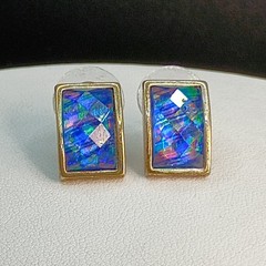 Vintage KC Kenneth Cole Blue Prism Pendant Necklace Earrings Set Silver Tone