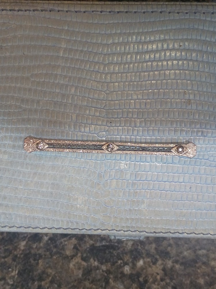 Art Deco Antique 10K White Gold Bar Brooch 2.46 Grams Tested