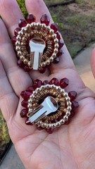 Glamorous large vintage MCM rhinestone, red dangle crystal cha cha clip earrings