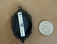 SKELETON CAMEO BROOCH PENDANT NEW GOTH JEWELRY IVORY & BLACK METAL