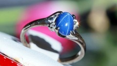 10k w/gold sz 5 ring 1.00ct lab created blue star sapphire diamond 1.72gr N3505