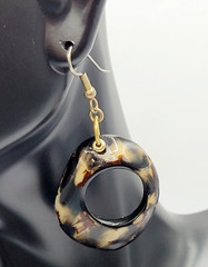 Acrylic Faux Dark Shell Irregular Circle Dangle Hoop Hook Style Pierced Earrings