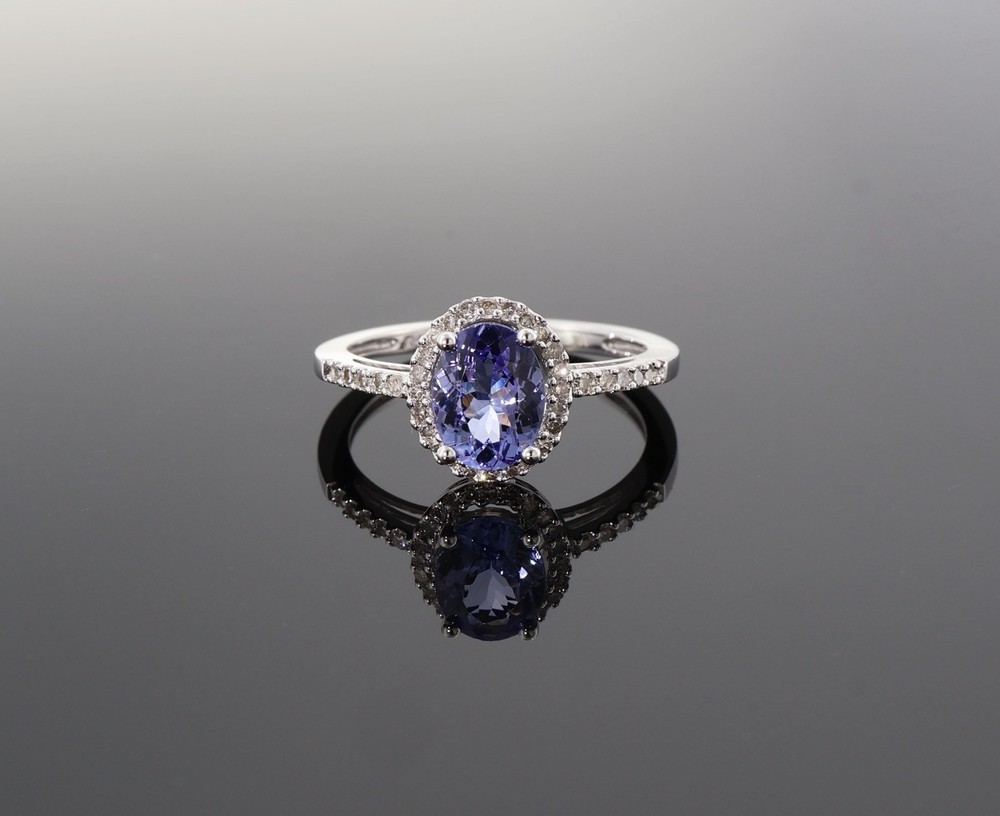 Vintage 10k White Gold Tanzanite & I Si Diamond Halo Ring Size N1/2 Val $5265