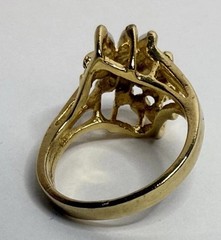 Vtg Size 6.75 Faux Fire Opal Crystal Gold Tone Marquise Statement Ring Sz 6 3/4