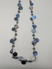 Vintage 54 Inch Necklace Blue Dyed Shell Beads, Mother of Pearl, & Faux Pearls