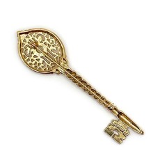 Vintage Key Bar Pin Gold Tone Faux Stones Skirt Kilt Collar Pin Costume JJ