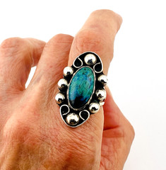 North South CSC Mexico Sterling Silver Turquoise Ring Vintage Old Pawn Size 7.75