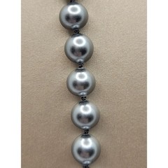 Vintage Glass Faux Pearl Necklace Pewter Silvery Gray Beads Hand Knotted 20.5″