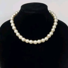 Glass Faux Pearl & Rhinestone Necklace Vintage 13.5mm 18″ – 21″ Adjustable