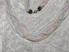 Vintage Long Pastel Pink Blue Green Microbead Multistrand Necklace 26in