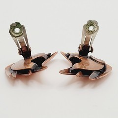 Rame Modernist Artisan Copper Fishbone Clip On Earrings Worn Distressed
